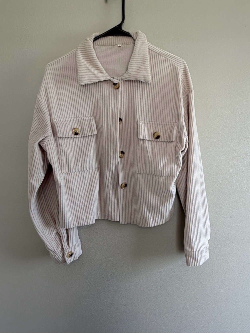 Women's Light Beige Corduroy Button-Up Jacket